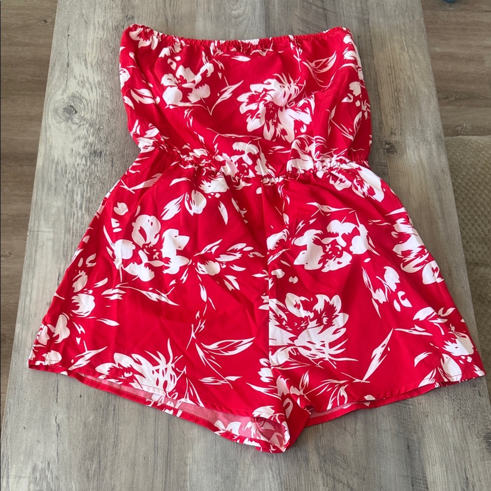 SHEIN Red and White Floral Jumpsuit